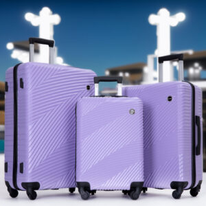 3 Piece Luggage Sets PC+ABS Lightweight Suitcase with Two Hooks Spinner Wheels (20/24/28) Light Purple