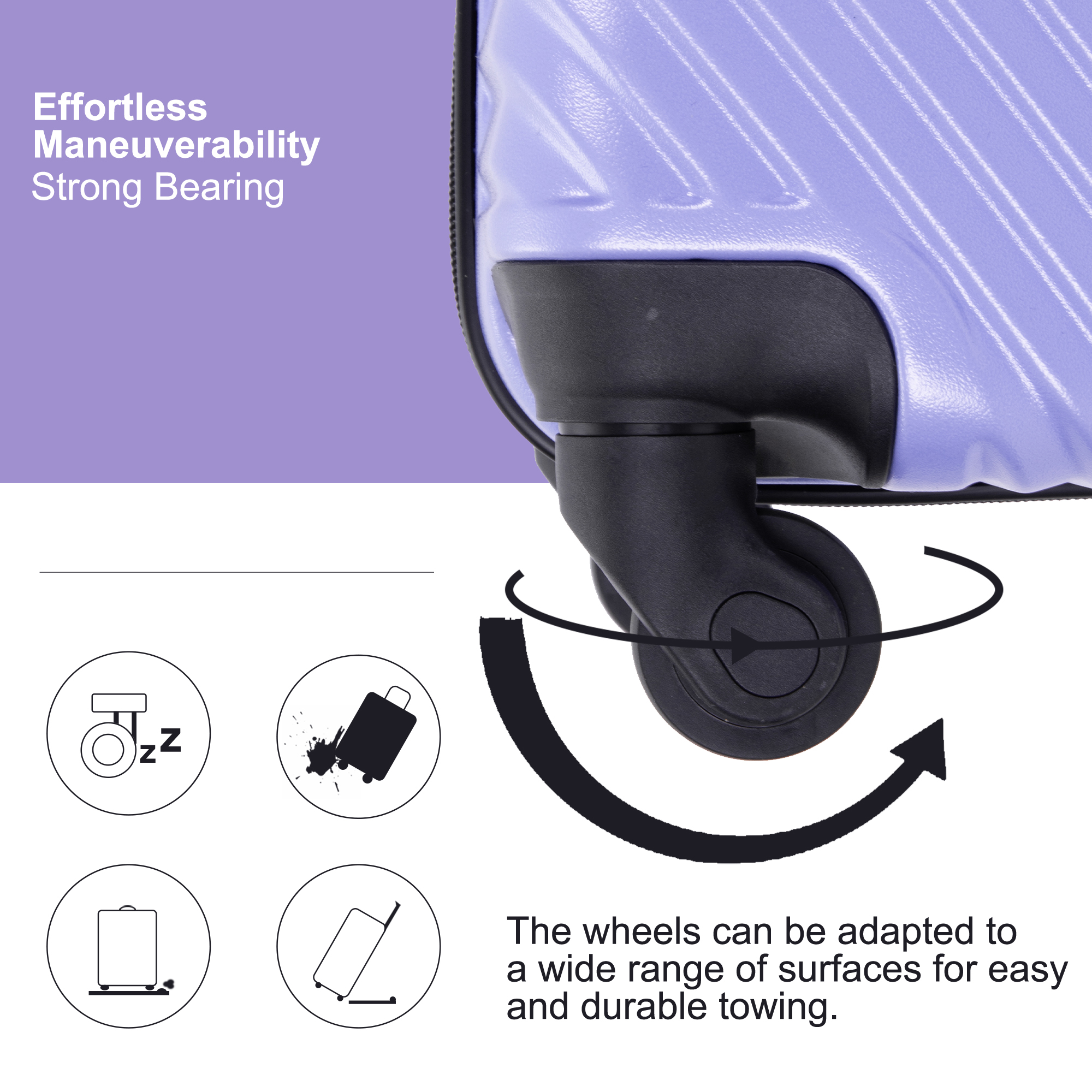 3 Piece Luggage Sets PC+ABS Lightweight Suitcase with Two Hooks Spinner Wheels (20/24/28) Light Purple - Image 15