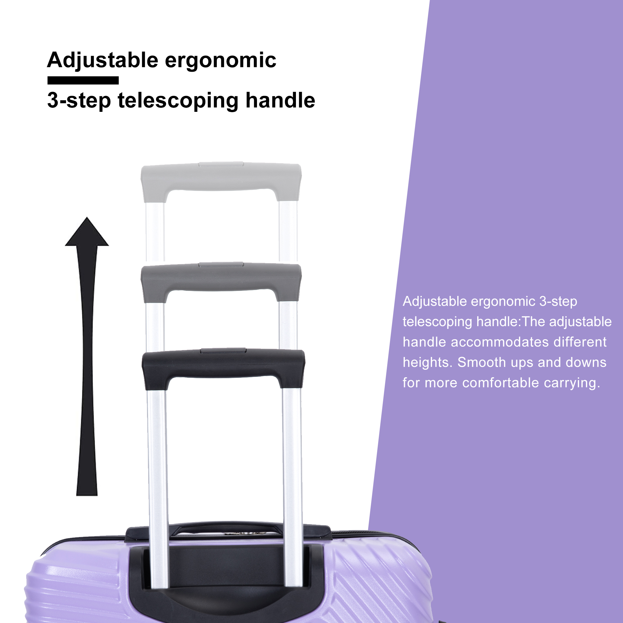 3 Piece Luggage Sets PC+ABS Lightweight Suitcase with Two Hooks Spinner Wheels (20/24/28) Light Purple - Image 4