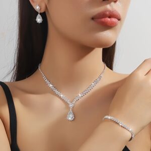 Women’s 3-Piece Wedding Jewelry Set — Earrings, Necklace & Bracelet, High-Quality Luxury Bridal Accessories