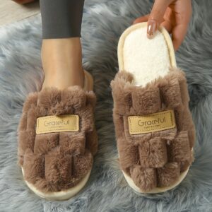 Women’s Plaid Flannel Slippers — Warm Slip-On Indoor Shoes with Cushioned EVA Sole, Cozy Black & White Winter House Shoes