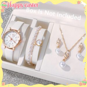 5-Piece Boho Watch & Jewelry Set for Women — Elegant Quartz Watch with PU Leather Bracelet, Perfect for Birthdays & Special Occasions
