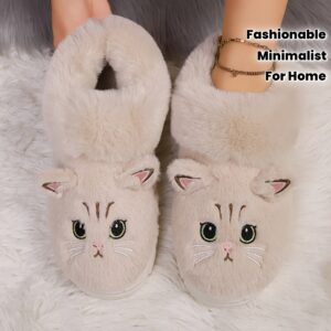 Women’s Cute Cat Face Slippers — Plush Indoor Moccasins with Heart Cutouts, TPR Non-Slip Sole, Cozy All-Season House Shoes